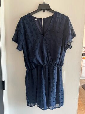 Navy Textured Short-Sleeve Romper